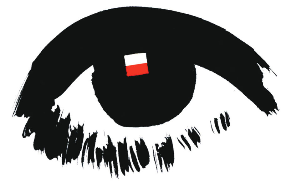grafika plakatu filmowego przedstawiająca oko z flaga Polski w miejscu źrenicy