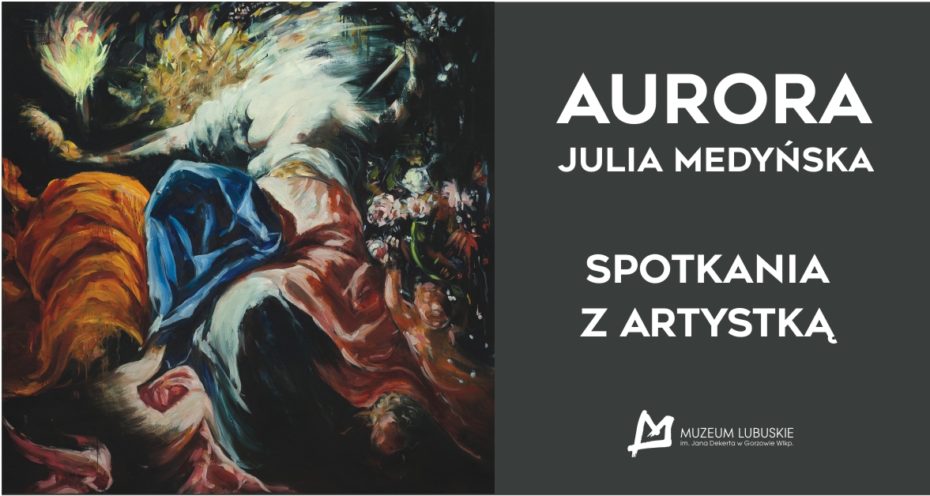grafika promująca spotkanie z artystką, Julią Medyńską, podczas Nocy Muzeów